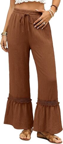 Dokotoo Women's Pants Causal High Waisted Wide Leg Pants Woman Loose Drawstrings Lace Trousers with Pockets in Saudi Arabia