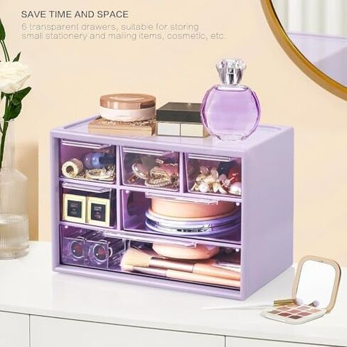 Drawer Organizer for Desk, Desktop Drawer Organizer with 6 Clear Drawers, Plastic Desktop Craft Storage Box for Desk Office School Home (White) in Saudi Arabia