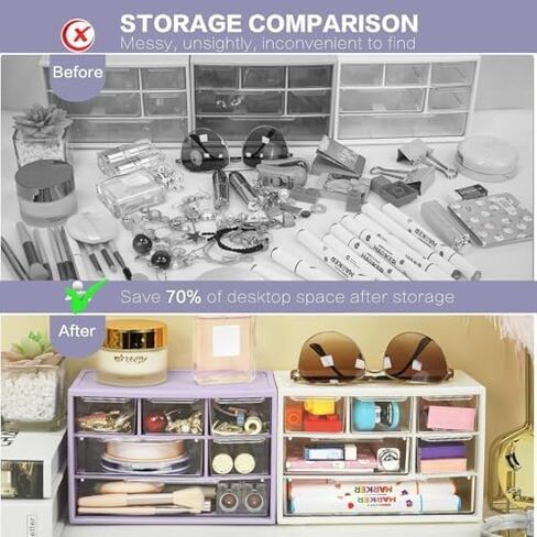 Drawer Organizer for Desk, Desktop Drawer Organizer with 6 Clear Drawers, Plastic Desktop Craft Storage Box for Desk Office School Home (White) in Saudi Arabia