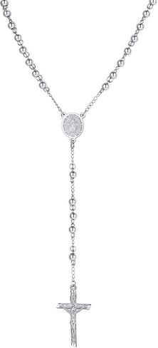 PROSTEEL Gold Virgin Mary Rosary Beads Necklace for Women, Stainless Steel Tarnish-Resistant Catholic Prayer Y-Necklace with Crucifix Cross, Gift Box & Prayer Card Included in Saudi Arabia