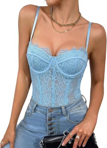 Lace Corset Bodysuit for Women Sexy Underwire Bustier Top Floral Lace Lingerie One Piece Shapewear Bodysuit in Saudi Arabia