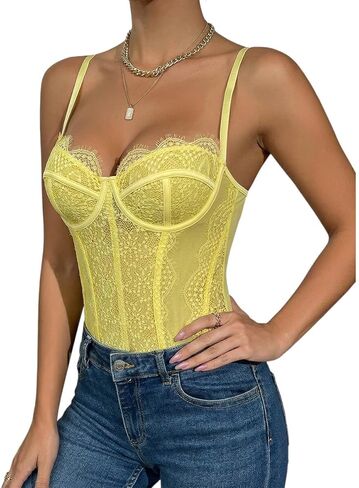 Lace Corset Bodysuit for Women Sexy Underwire Bustier Top Floral Lace Lingerie One Piece Shapewear Bodysuit in Saudi Arabia