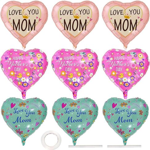 Heart Balloons 12 Pack - 18 Inch Foil Heart-Shaped Balloons in Pink, Magenta, and Red with Ribbon and Straw - Perfect for Valentine’s Day, Mother’s Day, Weddings, Birthdays, and Party Decorations in Kuwait
