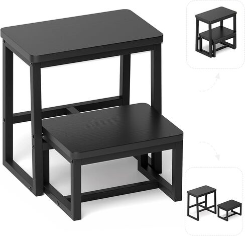 2 Step Stool for Adults Kids Wooden Toddler Step Stool with 500 Lbs Capacity, 3 in 1 Heavy Duty Sturdy Stepping Stools Bedside Foot Stool for Kichen/Bathroom/Bedroom High beds, Non-Slip Pads in Saudi Arabia