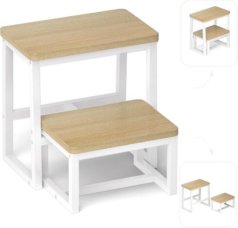 2 Step Stool for Adults Kids Wooden Toddler Step Stool with 500 Lbs Capacity, 3 in 1 Heavy Duty Sturdy Stepping Stools Bedside Foot Stool for Kichen/Bathroom/Bedroom High beds, Non-Slip Pads in Saudi Arabia