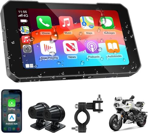 IP67 مقاوم للماء مقاس 5 بوصات للدراجات النارية Carplay، شاشة Apple Caplay اللاسلكية المحمولة وAndroid Auto المحمولة، يدعم نظام تحديد المواقع العالمي (GPS)، بلوتوث، الملاحة، Siri، Google Assistant EZoneTronics in Kuwait