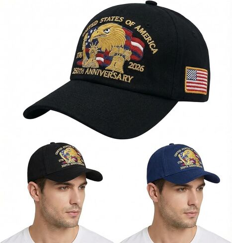 250th Anniversary USA Hat - 2026 United States Patriotic Adjustable Baseball Cap with Embroidered Bald Eagle, Retro Washed Blue Commemorative Gift for Men & Women in Saudi Arabia