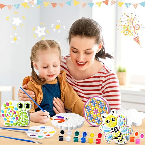 pullcrease 6 حزمة كبيرة عيد الفصح الطلاء الحجارة الجص الخاصة بك للأطفال الفنون والحرف اليدوية بصمة خطوة اللوحة عدة DIY البيض السيراميك حرفة الفخار الهدايا اللوحة في الهواء الطلق للأطفال الذين تتراوح أعمارهم بين 4-12 in Kuwait