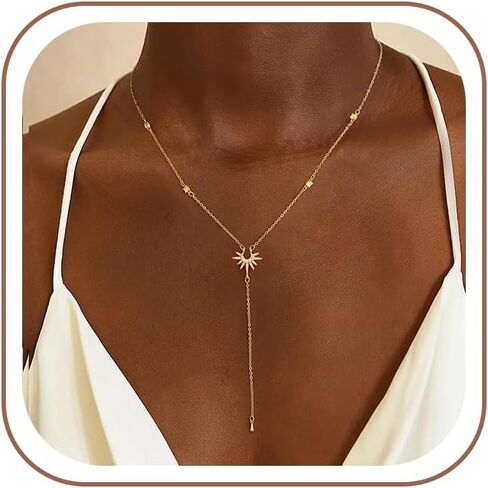 قلادة Lariat الذهبية للنساء، قلادة طويلة أنيقة 14 قيراط مطلية بالذهب على شكل حرف Y قلادة عصرية ذات طبقات مشبك ورق رابط سلسلة مطرزة قلادات سلسلة مجوهرات ذهبية بسيطة للنساء هدية in Kuwait