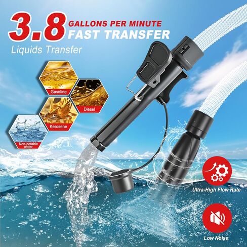 مضخة نقل الوقود التلقائية التلقائية التلقائية ، 3.2 GPM USB Type-C ومضخة النقل التي تعمل بالطاقة البطارية ، و 51 '' مضخة وقود محمولة طويلة الخراطيم ، و 4 محولات يمكن أن تضخها الزيت ، والديزل ، والبنزين in Kuwait