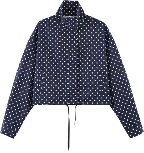 Xunger Women’s Polka Dot Jacket High Neck Long Sleeve Drawstring Hem Casual Trendy Cropped Coat with Pockets in Saudi Arabia