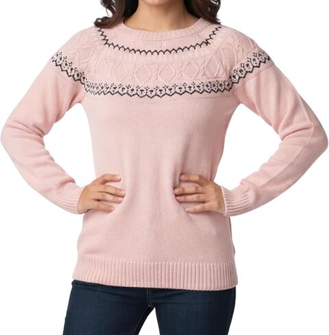 سترة نسائية من Fair Isle ذات رقبة وهمية | سترة نسائية مريحة من جزيرة فير | سترة متماسكة دافئة للنساء in Kuwait