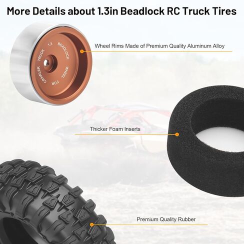 1.3 Beadlock RC Wheels and Tires, daitoku 1.3" Wheel Tires Set Aluminum Wheels Rims for TRX4M SCX24 1/18 1/24 RC Crawler - Black in Saudi Arabia