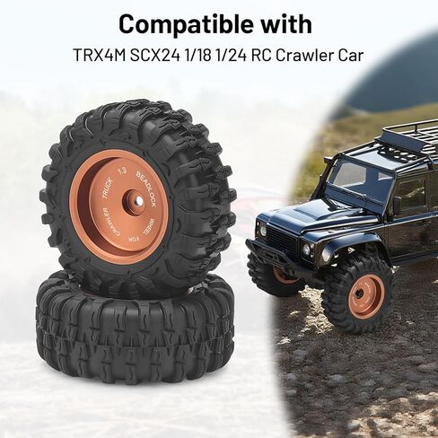 1.3 Beadlock RC Wheels and Tires, daitoku 1.3" Wheel Tires Set Aluminum Wheels Rims for TRX4M SCX24 1/18 1/24 RC Crawler - Black in Saudi Arabia