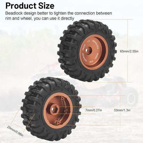 1.3 Beadlock RC Wheels and Tires, daitoku 1.3" Wheel Tires Set Aluminum Wheels Rims for TRX4M SCX24 1/18 1/24 RC Crawler - Black in Saudi Arabia
