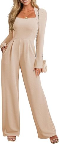 Pink Queen Jumpsuits for Women Dressy Scoop Neck Long Sleeve Wide Leg Romper One Piece Trendy Outfits in Saudi Arabia