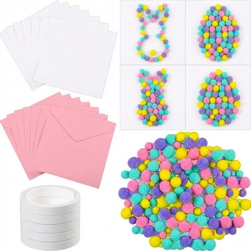 Motipuns 24 Pack DIY Heart Card Craft Making Kit Holiday Blank Card Envelopes with 1200 Colorful Pom Poms Balls Decor for Exchange Party Greeting Gift Scrapbook Supplies(Pink, Red, White) in Saudi Arabia