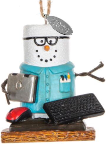 Smores Nerd Computer Geek Ornament - زخرفة Geeky Smores الرائعة - شخصية Nerdy IT Marshmallow مع زخرفة الكمبيوتر، علامة تعليق 2024، سلك ريفي، في صندوق هدايا - فكرة هدية رائعة للطالب الذي يذاكر كثيرا أو المهووس in Kuwait