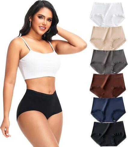 Mcool Mary Women's Underwear,Lyocell Panties for Women, Ultra Soft Ladies Briefs,Full Coverage, Sleep Briefs with Lace 6 Pack in Saudi Arabia