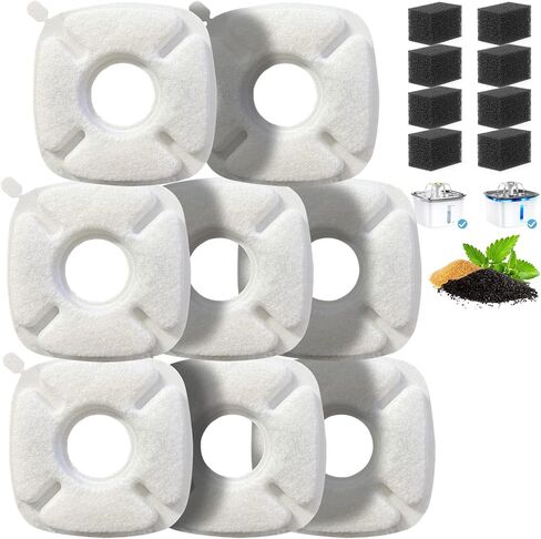 Cat Water Fountain Filter Pet Drinking Fountain Filter, Compatible with 67/95/135/85oz Automatic Pet Dispenser, Triple Filtration Dog Fountain Filter, 4 Pack (4 Carbon Filters+4 Sponge Filters) in Saudi Arabia