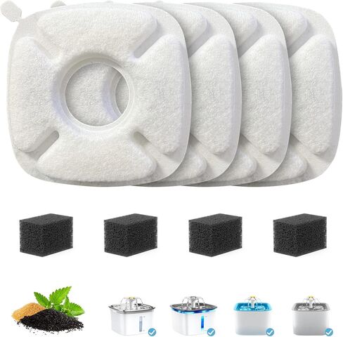 Cat Water Fountain Filter Pet Drinking Fountain Filter, Compatible with 67/95/135/85oz Automatic Pet Dispenser, Triple Filtration Dog Fountain Filter, 4 Pack (4 Carbon Filters+4 Sponge Filters) in Kuwait