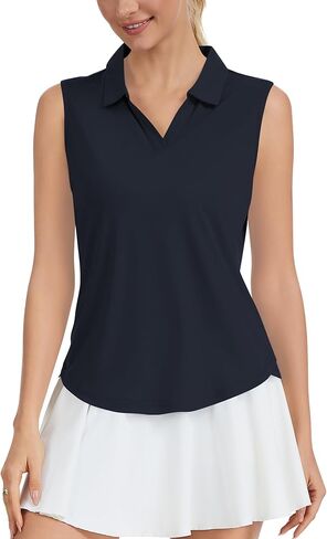Idtswch Women's Sleeveless Golf Polo Shirts V-Neck Collared UPF 50+ Quick Dry Lightweight Workout Athletic Tennis Tops in Saudi Arabia