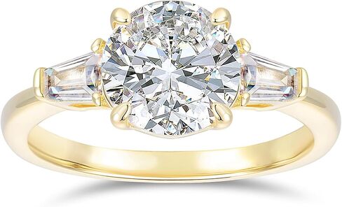 14K الذهب الأبيض جولة قطع خاتم الخطوبة 2CT جولة قطع مويسانيتي خواتم 2 قيراط 3 حجر مويسانيتي خاتم الخطوبة للنساء in Kuwait