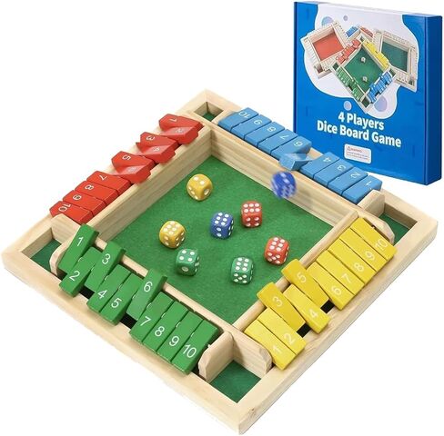 Shut The Box Game Wooden, 2026 New Shut The Box-Wooden Dice Board Game with 8 Dice, Four-Sided Flip Card Game Toys, Enhancing Mathematical and Decision-Making Skill (4 Color) in Saudi Arabia