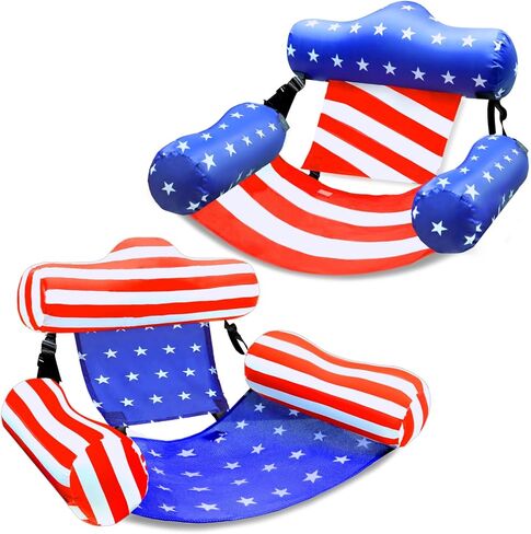 2 Pack Inflatable Pool Floats Chair, American Flag Adjustable Pool Chair Lounger for Adults Heavy Duty, Blow Up Floating Swimming Water Chairs for Party Summer Beach Lake Fun in Saudi Arabia