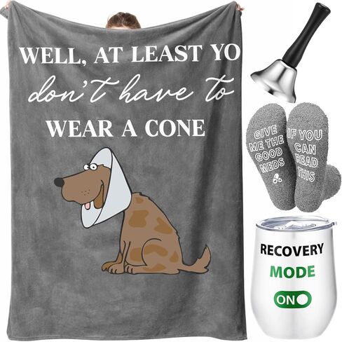 Frienda 4 Pcs Get Well Soon Gift for Men, Funny After Surgery Gifts Basket, Chemo Care Package Include Insulated Tumbler, Plush Blanket, Handbell, Socks for Sick Friends Dad Brother in Saudi Arabia