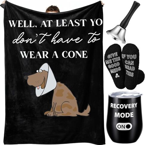 Frienda 4 Pcs Get Well Soon Gift for Men, Funny After Surgery Gifts Basket, Chemo Care Package Include Insulated Tumbler, Plush Blanket, Handbell, Socks for Sick Friends Dad Brother in Saudi Arabia