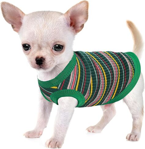 Stretchy Sleeveless Rib Dog Shirts: Trendy Tank Vest Pet Clothes for Small Dogs.Green L in Saudi Arabia