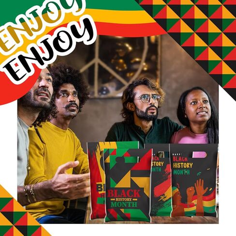 Chivertion 100 Pieces Black History Month Plastic Gift Bags Bulk Black History Month Merchandise Treat Bags Red Yellow Green Party Favors in Saudi Arabia