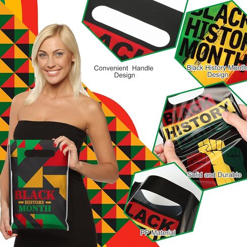 Chivertion 100 Pieces Black History Month Plastic Gift Bags Bulk Black History Month Merchandise Treat Bags Red Yellow Green Party Favors in Saudi Arabia