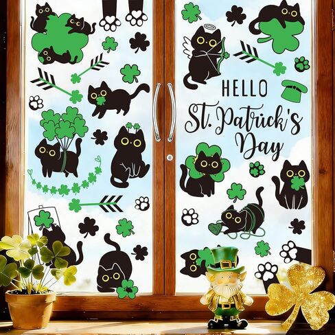 Whaline Valentine Window Clings Window Stickers Double-Sided Black Cat Red Heart Large Glass Decals for Wedding Anniversary Party Decoration, 7 Sheets in Saudi Arabia