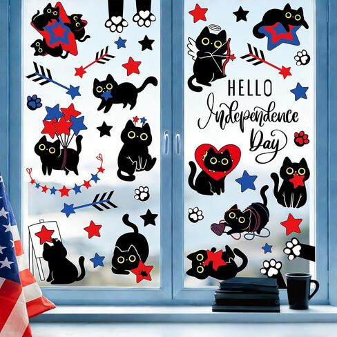 Whaline Valentine Window Clings Window Stickers Double-Sided Black Cat Red Heart Large Glass Decals for Wedding Anniversary Party Decoration, 7 Sheets in Saudi Arabia