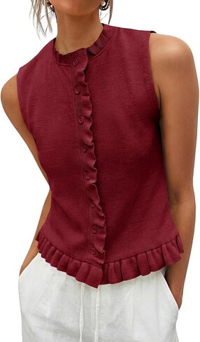 Saodimallsu Womens Sleeveless Sweater Vest Ruffle Button Down Knit Tank Top Summer Trendy Going Out Vest Tops in Kuwait