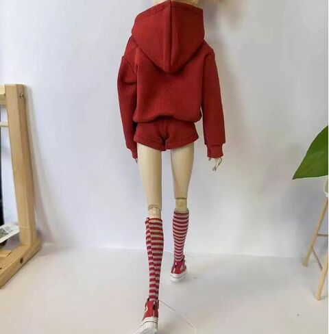 Fashion Doll Clothes Set, Pink Hoodie Outfit with Shorts, Bag and Shoes, for 11.5-12 Inch Dolls, 1/6 Scale Figure Clothing in Saudi Arabia