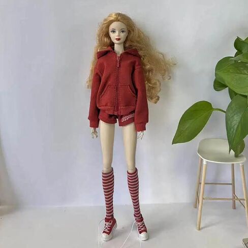 Fashion Doll Clothes Set, Pink Hoodie Outfit with Shorts, Bag and Shoes, for 11.5-12 Inch Dolls, 1/6 Scale Figure Clothing in Saudi Arabia