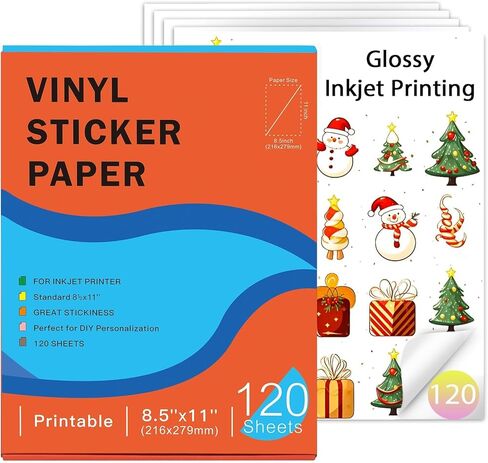 Printable Vinyl Sticker Paper for Inkjet Printer - 35 Sheets Glossy White - 8.5" x 11" - Waterproof Labels Paper, Dries Quickly,Vivid Colors,Tear Resistant,DIY Christmas Stickers in Kuwait