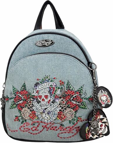 حقيبة ظهر صغيرة من الجلد الصناعي باللونين الأسود والأحمر من ED HARDY بتصميم فراشة على شكل قلب in Kuwait
