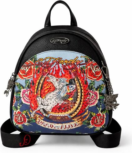 حقيبة ظهر صغيرة من الجلد الصناعي باللونين الأسود والأحمر من ED HARDY بتصميم فراشة على شكل قلب in Kuwait