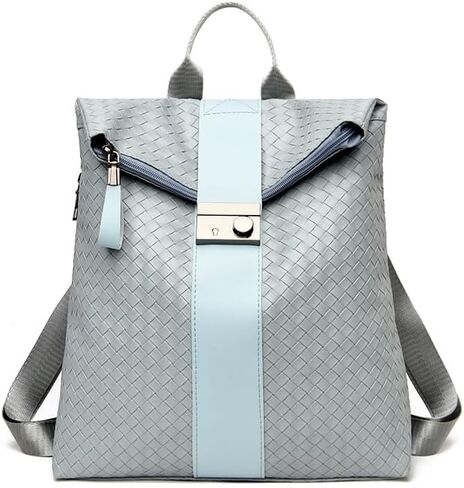 حقيبة ظهر نسائية عصرية من الجلد الصناعي الناعم بنمط منسوج (أسود) in Kuwait