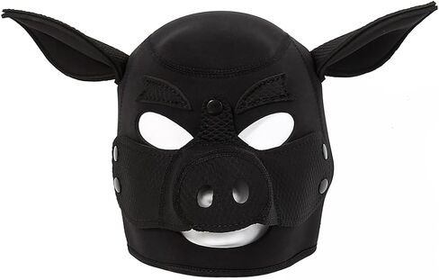 Pig Hood Mask Adults Neoprene Puppy Hood Mask Removable Cosplay Dog Full Face Pup Hood Mask (White) in Saudi Arabia