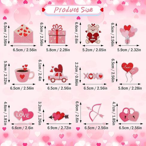 12 قطعة من الرقع الكي على رقعات عيد الحب، رقعات مطرزة على شكل قلب XOXO كيوبيد لعيد الحب مخيطة على المكواة على الزينة لعيد الحب وملابس الزفاف ومستلزمات الحفلات in Saudi Arabia