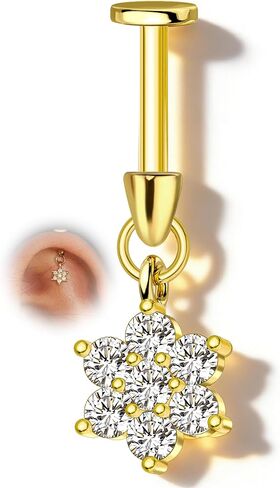 cocharm 16g زهرة الغضروف القرط العمودي الحلزون ثقب المجوهرات، شقة الظهر ثقب مسمار للغضروف، تصميم استرخى، الذهب والفضة لهجة الفص اللولب القرط مسمار in Kuwait