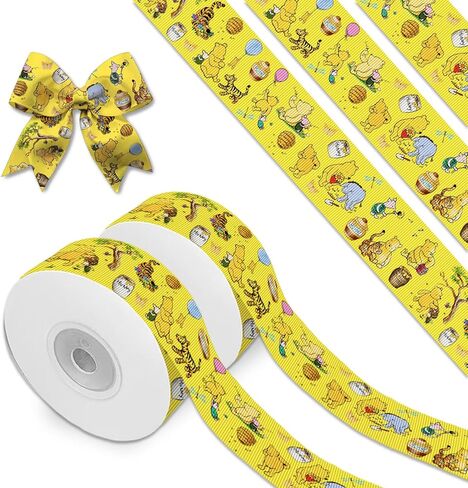 Winnie Ribbon 10 Yards Bear Ribbon for Baby Shower Birthday Decorations, Classic Grosgrain Ribbon (1 Roll - 0.9 Inch Wide, Winnie and Friends) in Saudi Arabia
