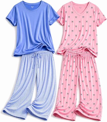 Ultra Soft Women's Pajama Set, Breathable Light Stretchy, Ladies Lounge Set, 4-Piece PJ Set in Saudi Arabia