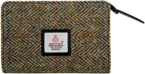 Harris Tweed Scottish Zip Purse – Handwoven Wool, Tartan Design, Compact & Durable Blue/Brown Check 5.51" x 3.54" x 1.18" Gift Ready in Saudi Arabia