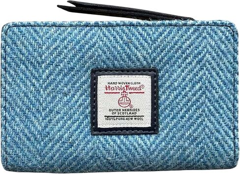 Harris Tweed Scottish Zip Purse – Handwoven Wool, Tartan Design, Compact & Durable Blue/Brown Check 5.51" x 3.54" x 1.18" Gift Ready in Saudi Arabia